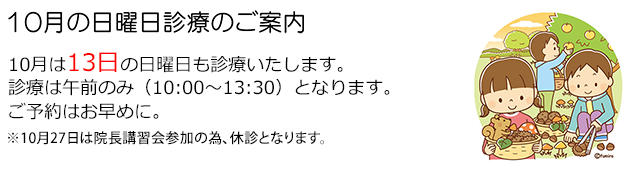 西小岩歯科クリニックの2024年10月の日曜日診療のお知らせ