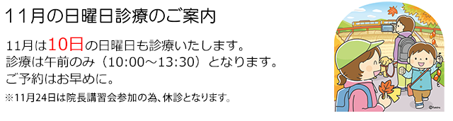 西小岩歯科クリニックの2024年11月の日曜日診療のお知らせ