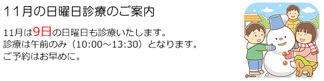 西小岩歯科クリニックの2025年11月の日曜日診療のお知らせ